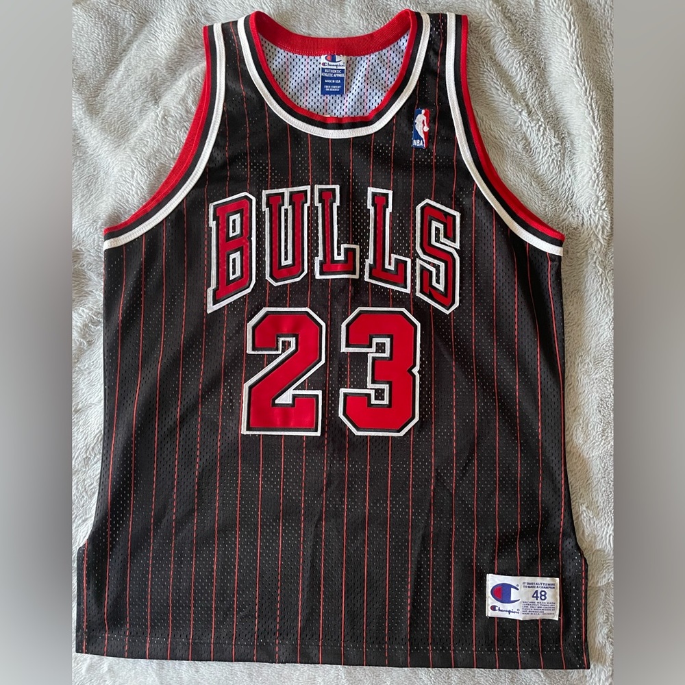 Michael Jordan Jersey Champion Vintage Black Pinstripe Chicago Bulls